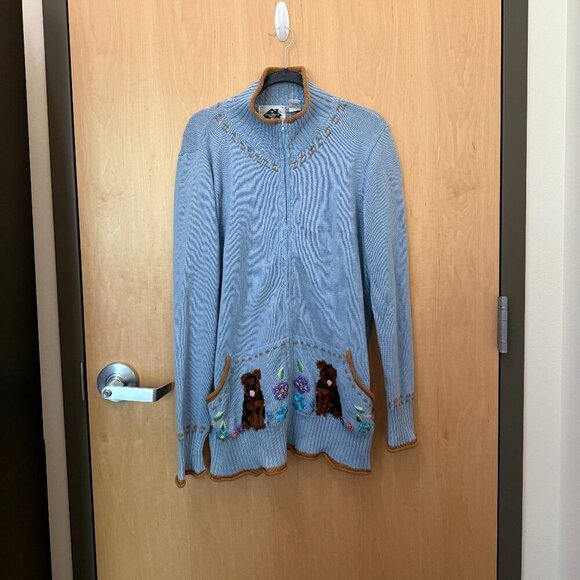 Storybook Knits Bear Embroidered Zip Cardigan Women’s L - Picture 1 of 5